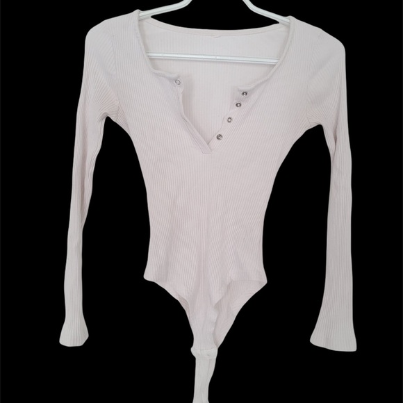 SHEIN | White Ribbed Long Sleeve Bodysuit - Picture 2 of 2